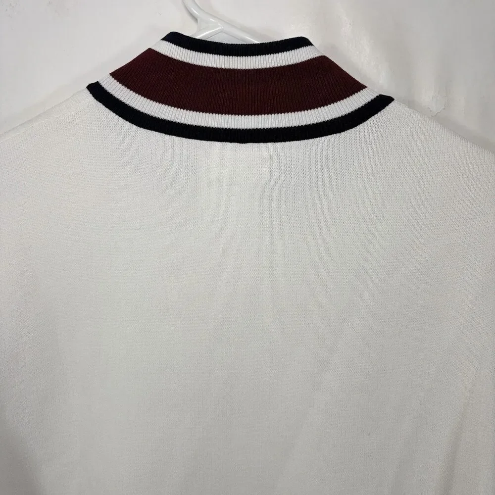Tory Burch Sport Full Zip Tennis Sweater Jacket Womens Medium White Cotton Blend